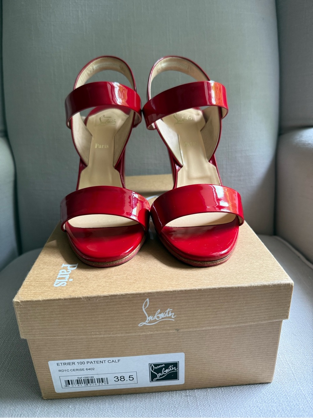 Christian Louboutin Cerise Red Patent Rare Colorway Calf Etrier 100 Heels